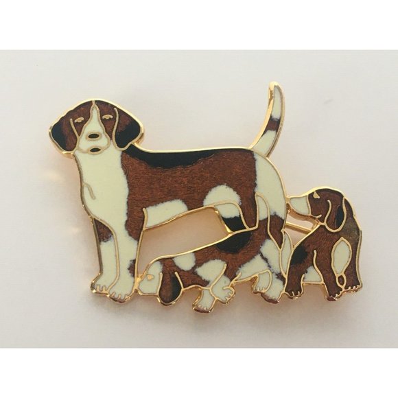 VTG Fish and Crown Dog Puppies Puppy Cloisonne Style Enamel Brooch Pin Jewelry - Picture 2 of 4